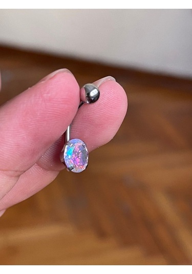 Cerrahi Çelik Piercing Hareli Taşlı Piercing Tek Taş Göbek Piercingi Gümüş