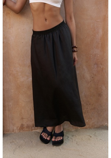 Fiametta Salaş Acı Kahve Keten Yelek Etek Takım Acı Kahverengi