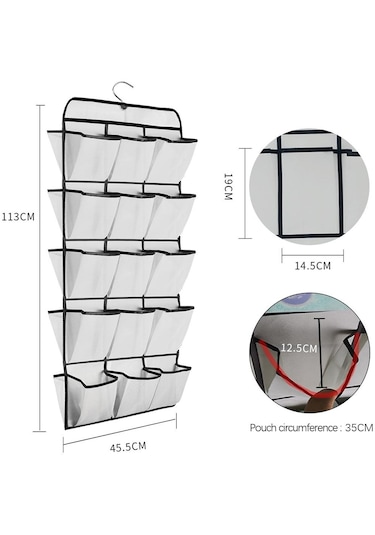Suntek 30 Büyük Cepli Çift Taraflı Asılı Ayakkabı Rafı Beyaz