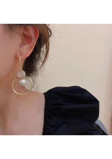 Samdoo Zircon Ve İmitasyon İnci Takılı Zümrüdüanka, Gündüz Ve Akşam Stili İçin Zekice Kadın Küpe, Kaliteli Bijuteriye Alaşımlı, 3.5 Cm Uzunluk Gold