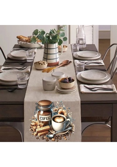 Love Coffee Runner, Runer, Masa Örtüsü, Sofranıza Zarafet Katın Runner, Masa Örtüsü Krem