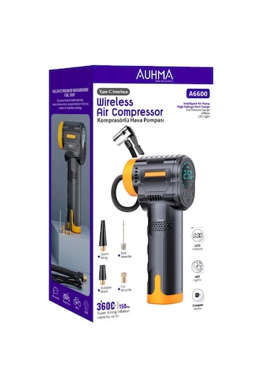 Auhma 6600 Şarjlı Araç Otomobil /bisiklet/ Motosiklet Lastik Pompası Hava Kompresörü 150 Psi 1 Adet