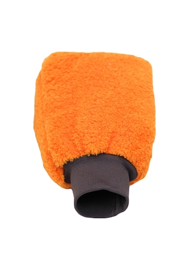 Welsoft Oto Yıkama Eldiveni Astarlı Araç Temizleme Mikrofiber Araba Cila Eldiveni Turuncu