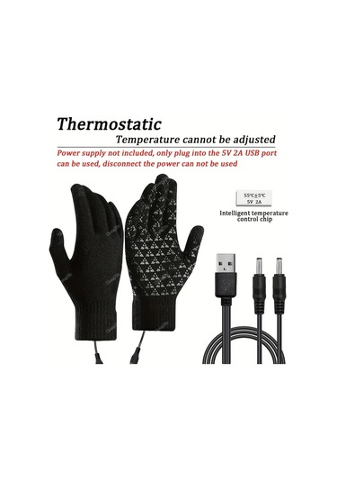 Fochsia Akıllı Sıcaklık Kontrollü Usb Isıtmalı Eldiven, Çift Taraflı Isıtma, Aşırı Isınma Korumalı, Dokunmatik Uyumlu, Sabit Sıcaklık Siyah L