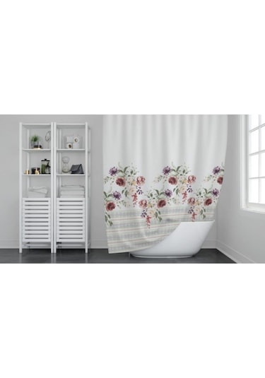 Günce Banyo Duş Perdesi 11237 Gül Çift Kanat 2X100X200Cm Çok Renkli
