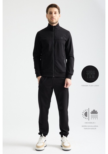 Shooter Sportswear Elit Class Füme Erkek Eşofman Takımı Mevsimlik Kapüşonlu Manşetli Rahat Kalıp Siyah