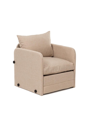 Pafu Saga Tekli Katlanır Yataklı Koltuk Keten Krem