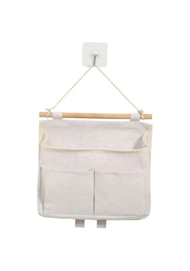 Kangvka Beyaz Kumaş Duvar Asılı Organizer - Makyaj, Mücevher Ve Aksesuarları Düzenleyen 25x23x6 Cm Depolama Çantası Gri