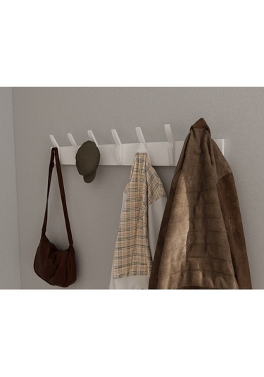 Hepsi3boyutlu Modern Duvar & Kapı Kanca Askılık - 7 Adet Beyaz Kanca Askılık - Model No : 3 Beyaz