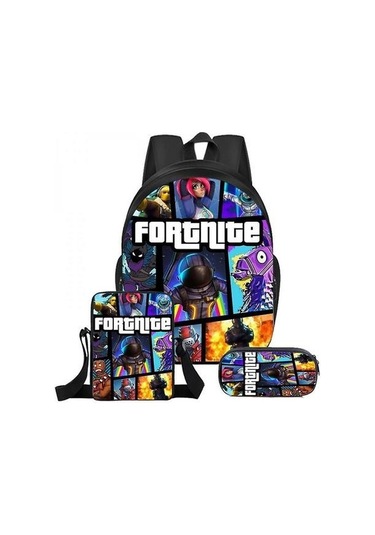 Fortnite Sırt Çantası Öğle Yemeği Çantası Kırtasiye Çantası Üç Parçalı Öğrenci Hediye 607lıb Siyah