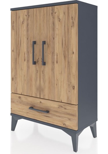 Arges Komodin 2 Raflı Tek Çekmeceli 2 Kapaklı 60x30x96 Antrasit-çam Antrasit