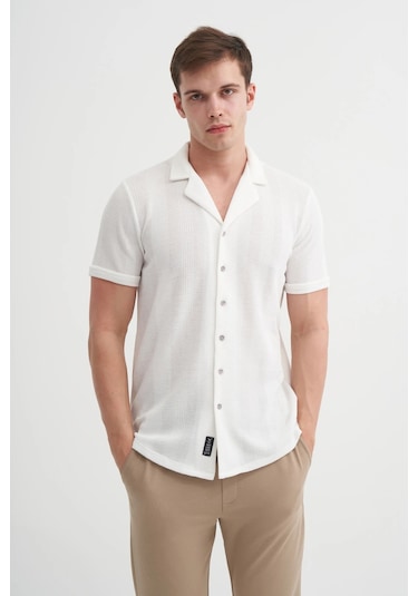 Cazador Örme Erkek K.kol Gömlek Slim Fit Ekru 2000