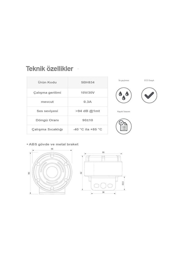 Sanel 12V-24V Uyumlu SBH834 Geri Vites Kornası