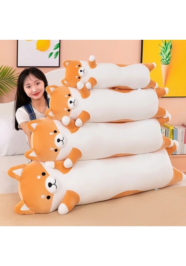 Yeni Uzun Husky Turuncu Sevimli Köpek Yastık Peluş Oyuncak Bebek Ekru