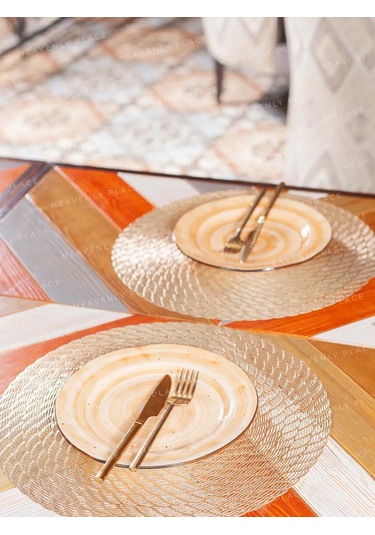 Heavenly Place Yuvarlak Bardak Altlığı Seti 4 Adet Peçete - Çarşaflı, Servis İçin 184988956 Altın Rengi