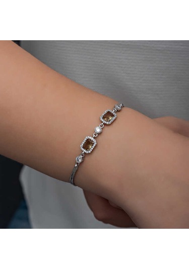 Blackcraft 925 Ayar Gümüş Kare Zultanit Taşlı Kadın Bileklik Bc-187bb3