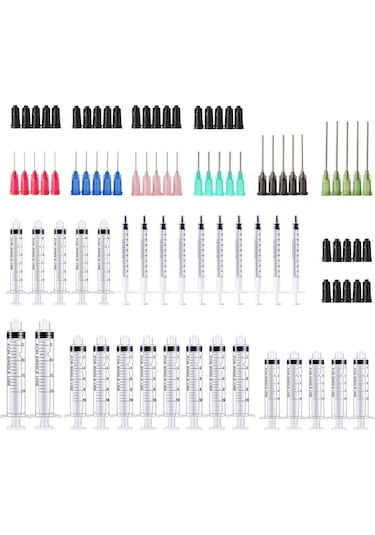 Endüstriyel Tutkal Yağ Mürekkebi İçin 14ga16ga18ga20ga21ga22ga Ve 25ga Künt Uçlu İğneler Ve Kapaklar İle 1/3/5/10/20ml Şırıngalar 90pack-1 3 5 10 20ml
