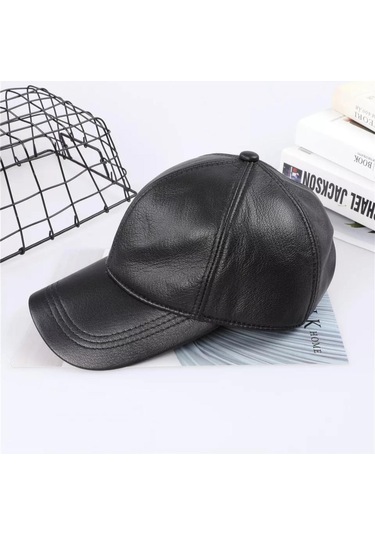 Beyzbol Kep Hakiki Deri Şapka Siyah Renk Siyah
