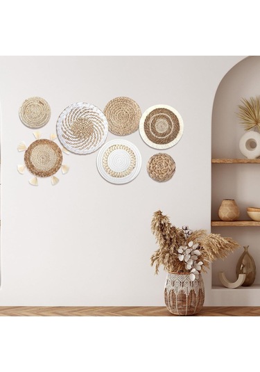Reedark Bohemian Tarz Doğal Malzeme El Dokuma Duvar Sepeti Seti - 7 Parça, Ev Dekorasyonu, Saloon Ve Giriş Bölümü Dekoru