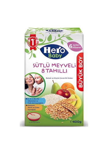 Hero Baby Sütlü Meyveli 8 Tahıllı 6+ Ay Kaşık Maması 400 G