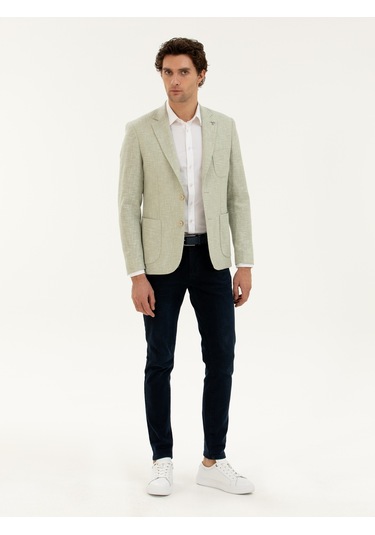 Cacharel Çağla Yeşili Slim Fit Yün İpek Karışımlı Ceket Yesıl