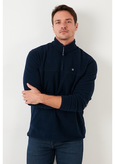 Buratti Slim Fit Anti-Pilling Tüylenme Yapmayan Bato Yaka Kışlık Şardonlu Erkek Polar 5906001 Lacivert