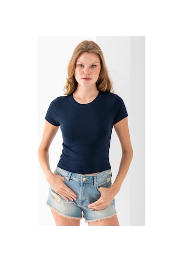 Giysa Kadın Bisiklet Yaka Pamuklu Basic Body Lacivert - 25873 Lacivert