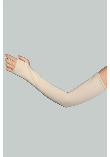 Altobeh Kesik Parmak Geçmeli Penye Kadın Tesettür Kolluk - Krem