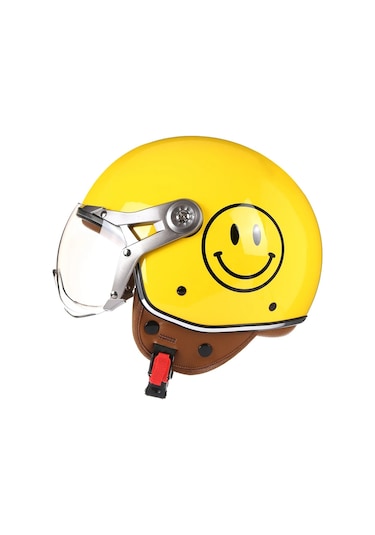 Tcherchi Vintage Chopper Motosiklet Retro Açık Yüz Kaskı Sarı