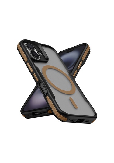 İphone Uyumlu 16 Plus Kılıf M-safe Şarj Özellikli Renkli Kenar Airbag Şeritli Lamer Kılıf Titanyum - Gold