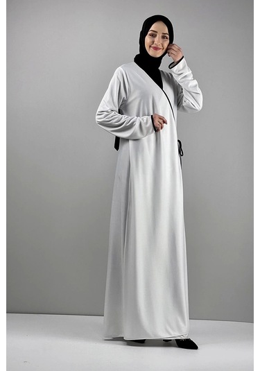 Moda Çizgi Namaz Elbisesi Beyaz