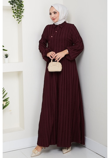 Çapraz Bağlamalı Bürümcük Elbise 1617 - Mürdüm Mürdüm