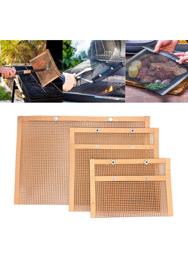 Homyl 3 Adet Barbekü Izgara Torbaları Örgü Kese Bakır Bakır Çok Renkli