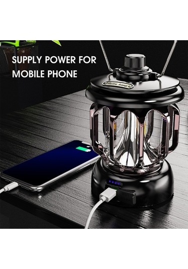 Artfulabode Vintage Siyah Şarj Metal Mekan Mekan Masa Led Lambası Lamba Kampı İçin İç Fener Edilebilir Dış Asma Tk Siyah