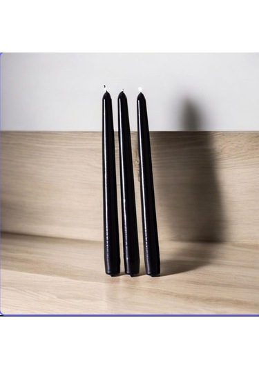 Denic 3 lü Siyah  Şamdan Mum Konik Mum