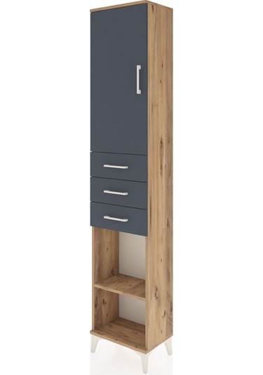 Arges Dolap 4 Raflı 3 Çekmeceli Tek Kapaklı 44x30x221 Çam-antrasit Atlas Çam