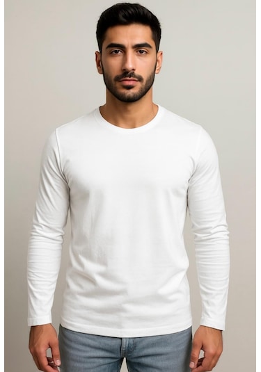 Axxel Erkek Beyaz Uzun Kollu T-shirt-d240 Beyaz