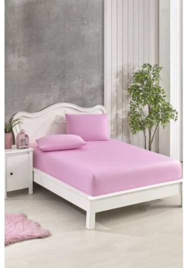 Lastikli Fıtted Pudra Tek Kişilik Yastıklı Çarşaf Seti
