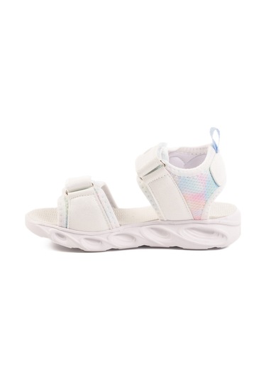 Beyaz Cırtlı Işıklı Kız Çocuk Sandalet 018129 P Beyaz