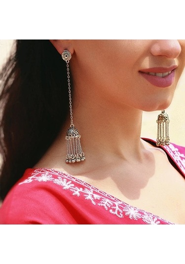 Ganzhoushop Oksitlenmiş Mavi Küpeler Kadınlar Jhumki Jhumka Için Gümüş Dikdörtgen Çingene Büyük Boho Nv Mavi