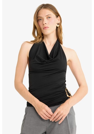 Defacto Regular Fit Halter Yaka Toka Detaylı Bluz G0468ax25aubk81 Siyah