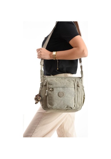 Kadın Postacı Çanta Hafif Klinkır Kumaş 30 27 Cm Çapraz Askılı Omuz Çantası Günlük Kol Çantası Bej