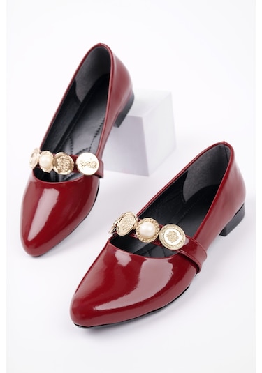 Muggo Poena Broş Detaylı Tek Bantlı Günlük Kadın Babet Bordo