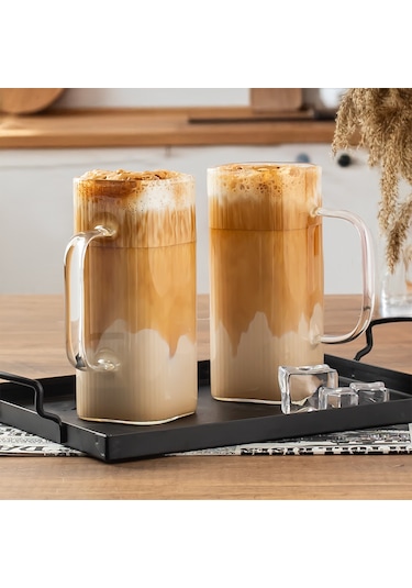 Porsima 2li Borosilikat Latte Bardağı Sunumluk Cam Kupa Seti 380m