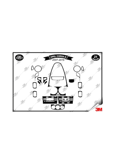 Opel Corsa D 2007-2009 Torpido Konsol Trim Göğüs Maun Kaplama Set 21 Parça Siyah