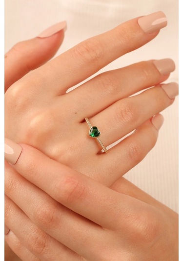 Çgkmücevherat Yeşil Kalp Taşlı Altın Yüzük Klpyzky001 Gold