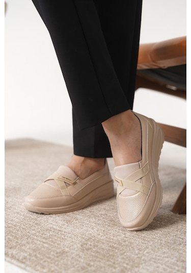 Garantili D0312 Günlük Ortopedik Kadın Babet Ayakkabı Krem