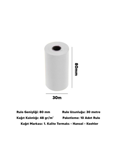 80x30 50 Adisyon Rulosu Adisyon Kağıdı Termal Pos Kağıdı 5 Paket