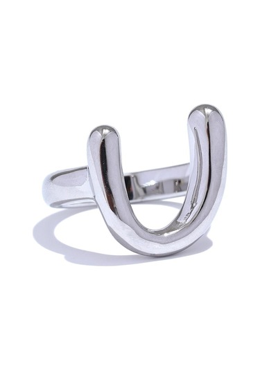 Gümüş Eetit 316l Paslanmaz Çelik Metal U Şeklinde Parmak Yüzük Kadınlar İçin Su Geçirmez Minimalist Doku Trendy Charm Takı Aksesuarları