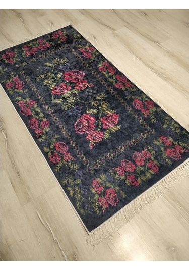 Yamalı Home Style Deri Taban Siyah Kırmızı Pr5616-80X150 Siyah